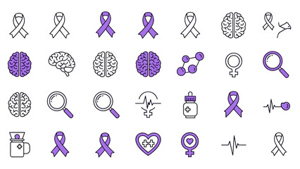 Epilepsy awareness icons set white