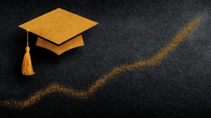 Elegant graduation cap positioned on a simple black background signifying academic achievement and future opportunities