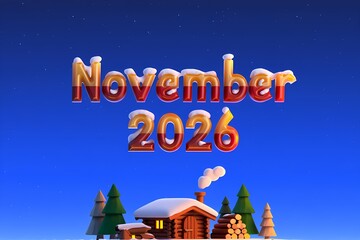 November 2026 Winter Holiday Log Cabin Night Sky