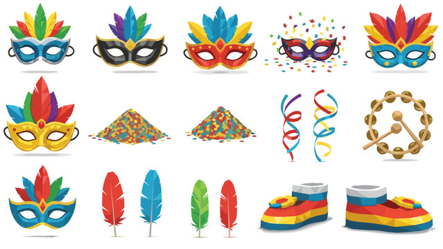 Colorful carnival masks and accessories white