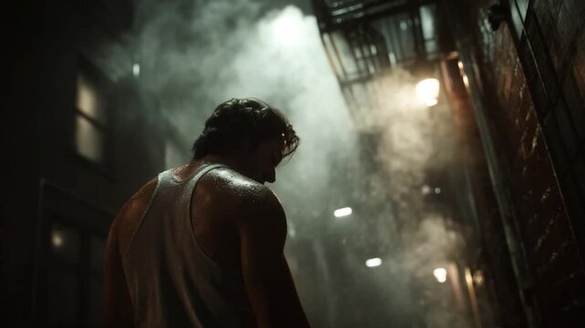 Paranoid Male in Alleyway