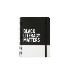Black literacy matters notebook with transparent background, perfect for promoting education and awareness