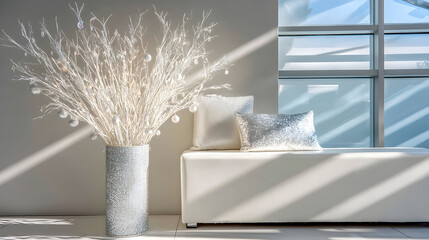 Contemporary elements define a minimal hallway enriched with tasteful New Year details