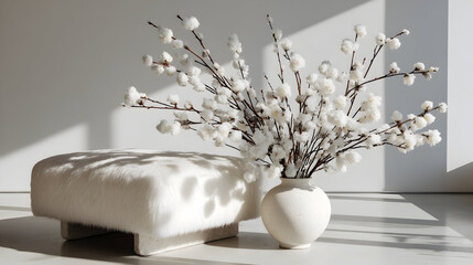 Neutral colors frame a sleek modern hallway styled with delicate New Year d&eacute;cor