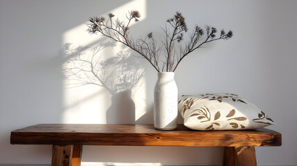 Balanced composition showcases a minimal hallway featuring refined New Year ornaments