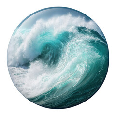 Powerful wave crashes with vibrant turquoise colors against transparent background, showcasing beauty and energy of ocean