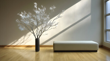 Warm tones illuminate a modern hallway decorated subtly for the New Year celebration