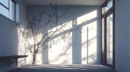 Clean lines shape a serene minimal hallway adorned with elegant New Year accents