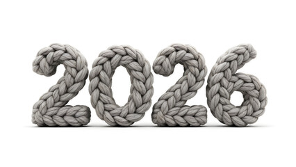 Cozy knitted rope-style “2026” typography with warm braided texture, creating a unique winter design ideal for seasonal greetings, holiday cards, and modern decorative layouts