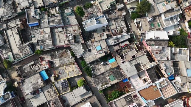 Aerial view of Mathura&rsquo;s iconic temples and crowded lanes, highlighting the ancient charm and vibrant urban sprawl of this sacred city in Uttar Pradesh.