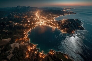 Coastal City Lights Illuminated at Dusk