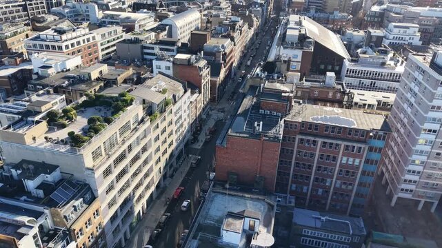 Hatton Garden,jewelry district London street drone,aerial 4K footage