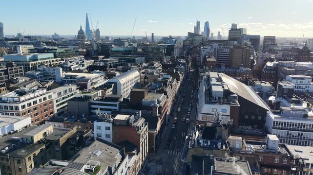 Hatton Garden,jewelry district, London UK drone push in shot