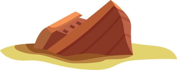 Old broken wooden shipwreck sinking in the sand of a desert island, maritime disaster concept