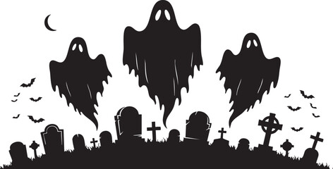 Ghost Family Floating in Graveyard – Spooky Halloween Night Scene