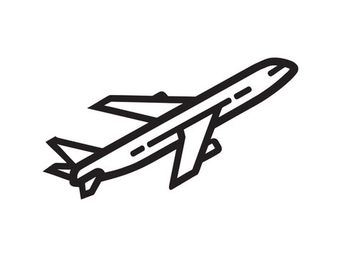 Clean minimalist plane icon created as 2D vector line art for digital projects