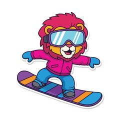 Cartoon Lion Mascot Snowboarding Winter Sport Vector