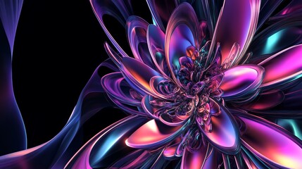 Abstract floral design with vibrant colors and intricate shapes, showcasing a mesmerizing blend of purple and pink hues in a digital illustration
