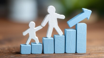 A man and woman standing confidently on a bar graph depicting the concept of dual-generation savings projection
