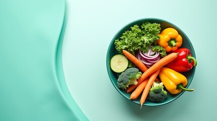 Assorted fresh colorful vegetables in teal bowl, healthy eating