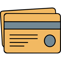 Obraz premium Two Orange Credit Cards Stacked Showing Back With Blue Stripe and Circle Detail Isolated On Black Background Flat Design Illustration