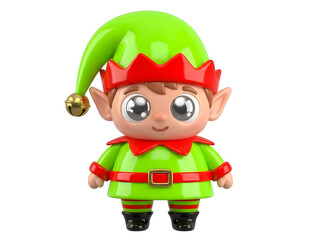 Charming 3D Elf Character with Festive Green and Red Attire, Ideal for Holiday and Fantasy Themes