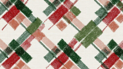 Fototapeta premium Festive plaid pattern in green, red, and cream colors for holiday designs. classic plaid design is perfect for Christmas, winter, or any festive occasion.