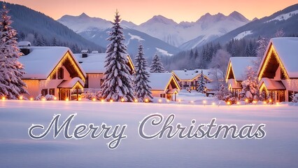 Merry Christmas Overlay on Starry Night with Snow, Pine Trees & Glowing Lights JPG