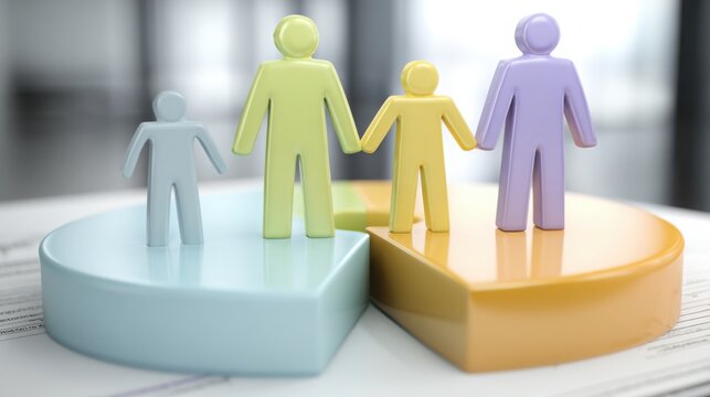 Family standing together on a contract with a colorful pie chart representing their spending distribution - Powered by Adobe