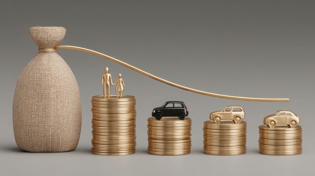 Gold model of a car representing family opportunity cost calculator chart for financial decisions and planning