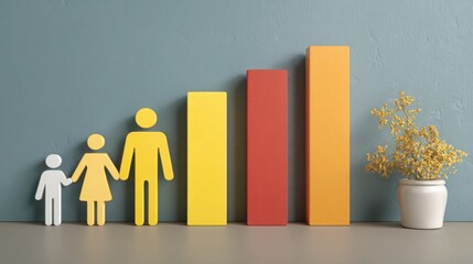 Couple standing next to colorful bar chart icon concept representing family investment goal alignment for financial planning