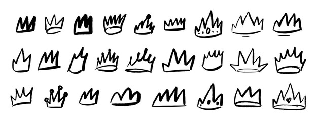Doodle crown collection. Simple sketch style queen or king crowns set