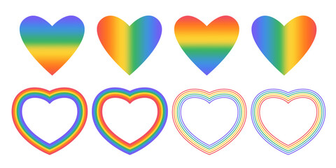 Rainbow gradient heart icon collection. Cute abstract free love symbol with lgtbq+ colors