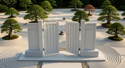 White Greek villa facade with a wooden entrance door and stairs leading to the porch under a summer sky