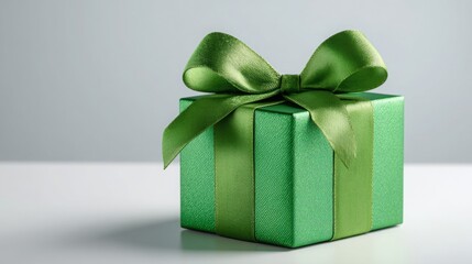 Beautifully wrapped green gift box adorned with a matching green bow symbolizing eco-friendly gifting