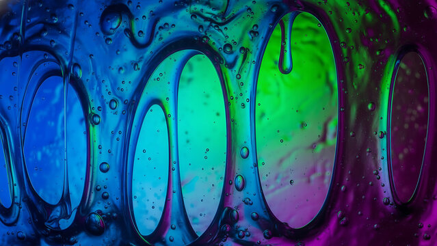Vibrant abstract liquid texture with bubbles, colorful gradient flow - Powered by Adobe