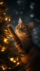 cat and lights, the Christmas tree's biggest fear