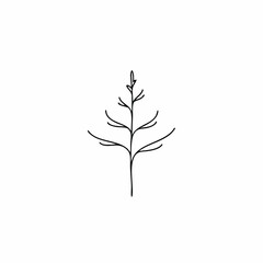Obraz premium Minimalist line drawing of a single bare tree branch with sparse leaves on a white background.