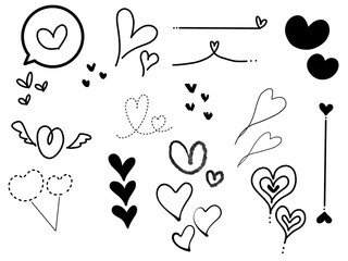 Hand-drawn Heart Decoration Set / Cute Line Art Icons black