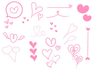 Hand-drawn Heart Decoration Set / Cute Line Art Icons pink