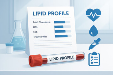Medical lipid profile test blood sample tube chart healthcare diagnostic laboratory clinical analysis cholesterol screening health examination report