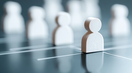 Individual standing confidently in front of a group representing leadership and team dynamics in a conceptual setting