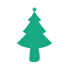 Green Christmas tree decoration isolated on white background with star for holiday celebration