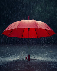 red umbrella, umbrella in rain, rainy day, rain protection, portable umbrella, rain gear, wet weather, rainfall, raindrops, rainy scene, umbrella closeup, bright red umbrella, outdoor rain, stormy 