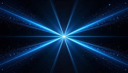 Radiant blue starburst in dark space with cosmic energy and glowing beams.