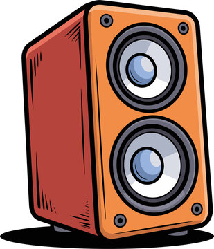 A colorful stereo speaker sits against a black background, ready to amplify the sound.