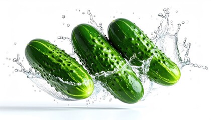 Three cucumbers in water splash