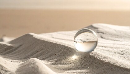 Crystal sphere on soft fabric, light refraction and texture distortion.