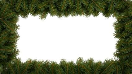 Vibrant Green Christmas Spruce Tree Branch Frame Border, Natural Evergreen Holiday Design Element isolated on transparent background