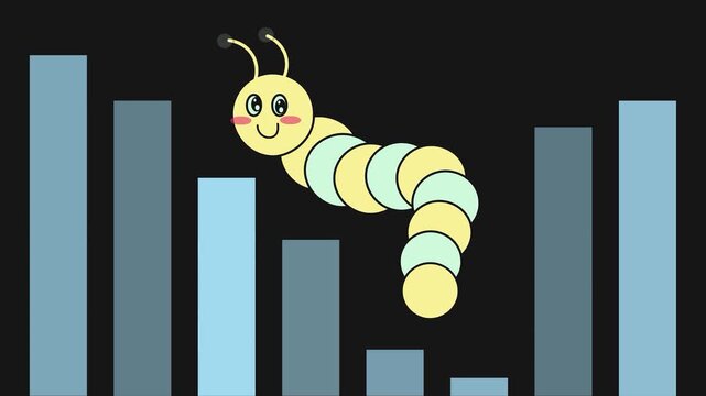 4K Footage yellow mint caterpilar on blue chart background. Ideal for presentations, motion graphics, digital art